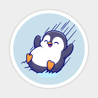 Cute Penguin Sliding On Ice Cartoon Magnet